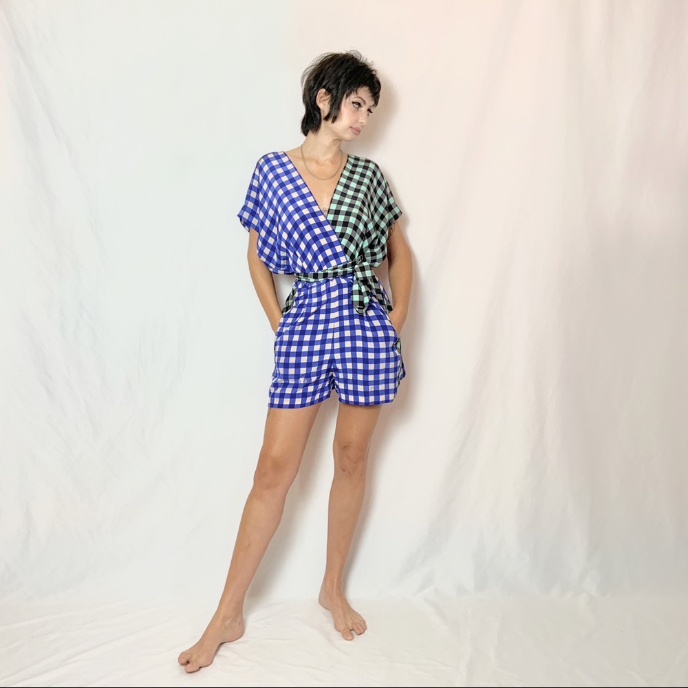 Diane Von Furstenberg 100% Silk Check Romper